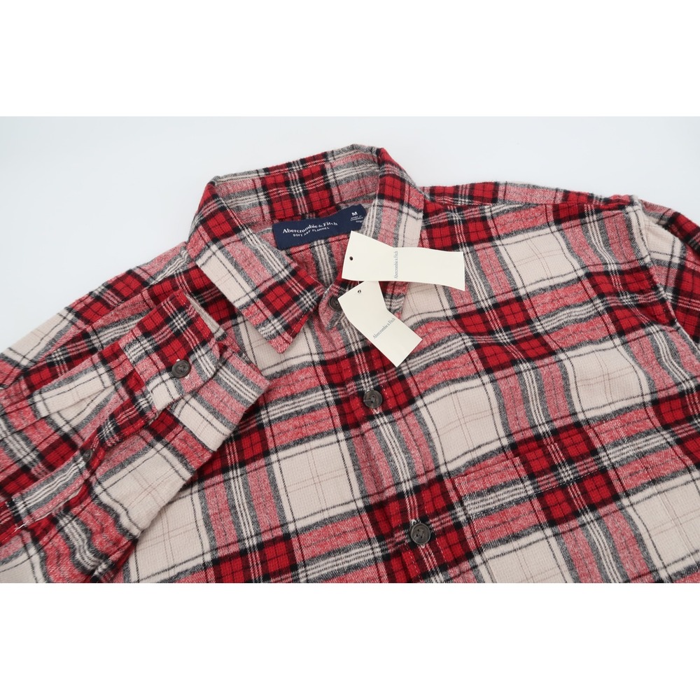 Abercrombie & Fitch Soft A&F Flannel Shirt Mens Medium Red Cream Plaid NEW